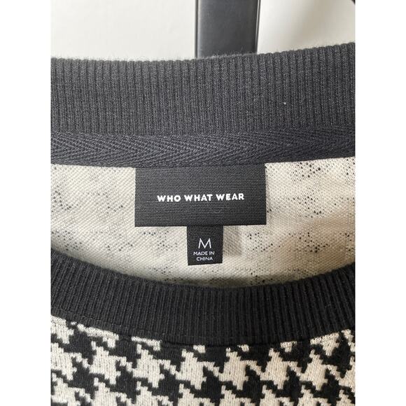WHO WHAT WEAR Houndstooth Sweater Black White Women's M Crewneck Pullover B&W - Picture 8 of 9